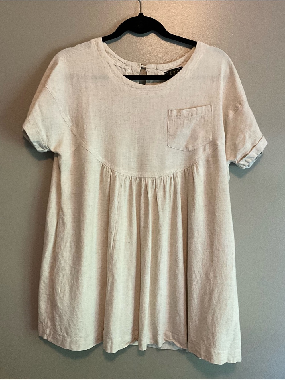 Relaxed Cream Short Sleeve Midi Dress with Peplum Detail